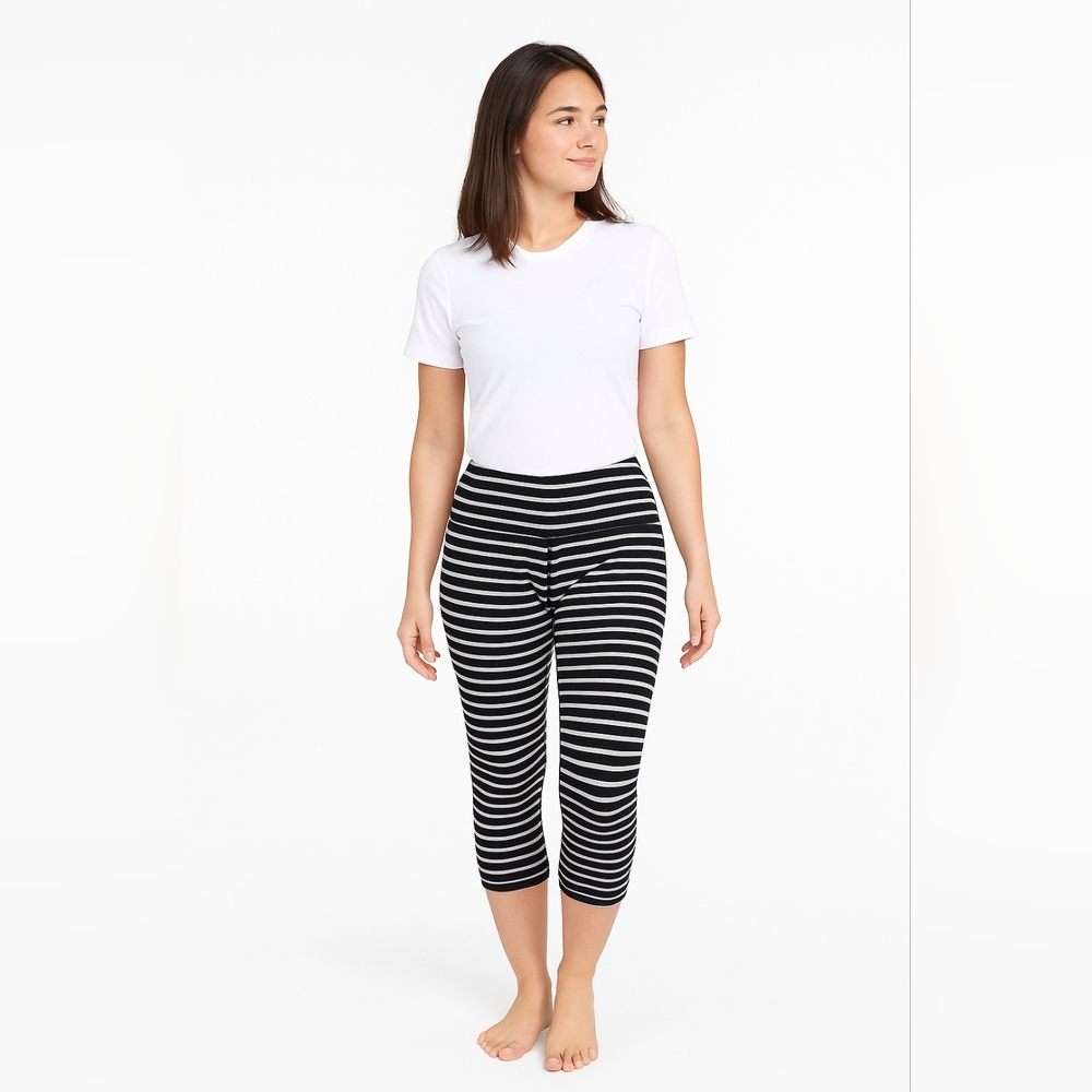 Athleta Black and White Striped Leggings